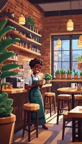 the coffee shop,coffee shop,apothecary,bakery,flower shop,low poly coffee,woman at cafe,watercolor tea shop,watercolor cafe,kitchen shop,shopkeeper,brandy shop,coffeehouse,women at cafe,pastry shop,tearoom,bistro,tavern,star kitchen,pizzeria,Unique,Pixel,Pixel 01