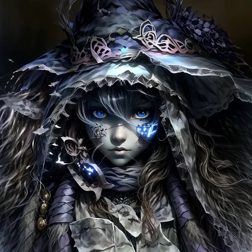 summoner,winterblueher,suit of the snow maiden,blue enchantress,mystical portrait of a girl,amano,violet head elf,shaman,sorceress,fable,magic grimoire,fantasy portrait,the blue eye,witch's hat icon,mage,the snow queen,amulet,sterntaler,elven,the enchantress