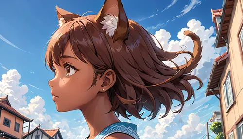 cat ears,looking up,honmei choco,euphonium,violet evergarden,stray cat,vizla,vicuña,cinnamon girl,cat european,child fox,street cat,girl with speech bubble,ears,cat tail,cat child,anime girl,felidae,ear of the wind,cat,Anime,Anime,General