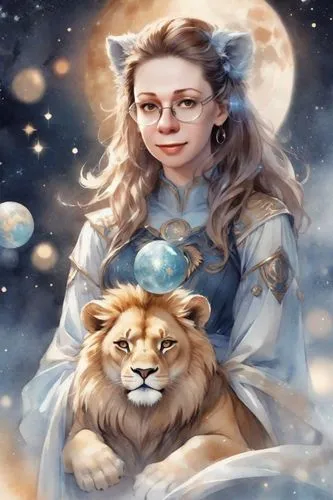 fantasy portrait,she feeds the lion,fantasy picture,zodiac sign leo,bellwether,zodiac sign libra,trelawney,margairaz,astrologist,astrologer,lyonne,astrologically,astrological,lionni,mandylion,shuli,zodiac sign gemini,tymoshenko,eliota,silphie,Digital Art,Watercolor