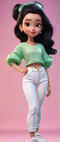 Imagen AI art el nombre Grabado Yadira Girl hermoso pantalón blanco con detalles y top del mismo tono en elegante texto ""PRINCESS"", fuente 3D en negro Chibi hermosa chica curvilínea con cabello negr