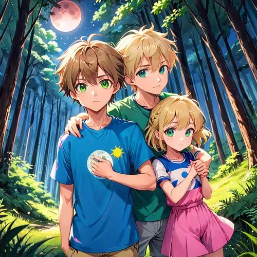 happy children playing in the forest,darjeeling,kawaii children,in the forest,forest background,forest walk,girl and boy outdoor,fireflies,children's background,lion children,pine family,boy and girl,little boy and girl,studio ghibli,grass family,childhood friends,children,purslane family,lily family,forest clover,Anime,Anime,Realistic