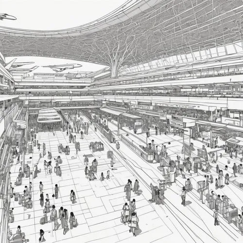 concourses,comiket,arcology,unbuilt,osaka station,renderings,terminals,megastructure,spaceport,spaceports,wireframe,sketchup,revit,trainshed,wireframe graphics,megastructures,megaproject,centrair,suvarnabhumi,comitia,Illustration,Vector,Vector 02