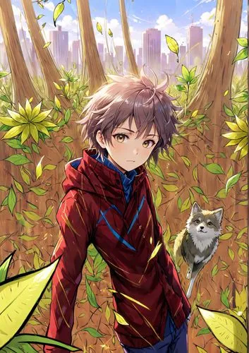 sobre ciudad futurista de fondo,an anime character holding a bird on top of a field,kaworu,eguren,kyoji,ryunosuke,masayoshi,katsuyuki,Anime,Anime,Realistic