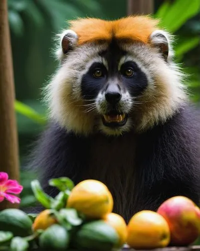 white-headed capuchin,langur,white-fronted capuchin,tamarin,mandrill,tufted capuchin,loquat,red panda,squirrel monkey,ring-tailed,kopi luwak,guenon,coatimundi,de brazza's monkey,spectacled bear,lemur,palm oil,tropical animals,north american raccoon,gibbon,Art,Classical Oil Painting,Classical Oil Painting 06