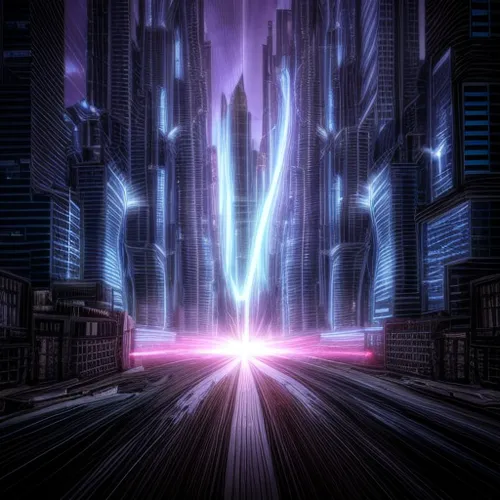 futuristic landscape,shinjuku,metropolis,cyberspace,electric arc,evangelion eva 00 unit,futuristic,light streak,cyberpunk,cg artwork,city trans,sci fiction illustration,warp,laser,black city,evangelion unit-02,valerian,3d background,ultraviolet,薄雲,Realistic,Foods,None