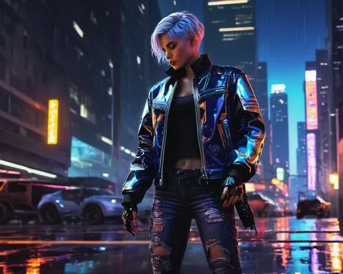 cyberpunk,jacket,futuristic,renegade,neon lights,punk,bolero jacket,jean jacket,neon light,kai,neon,80s,dystopian,persona,hk,femme fatale,birds of prey-night,urban,cyber,outer,Art,Classical Oil Painting,Classical Oil Painting 37