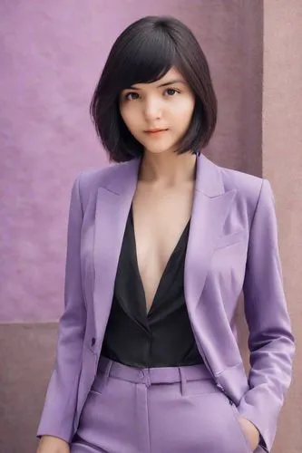 purple background,purple dress,pixie-bob,mauve,business woman,phuquy,kaew chao chom,purple,rich purple,businesswoman,purple skin,bia hơi,azerbaijan azn,la violetta,bolero jacket,bob cut,purple frame,purple rizantém,violet,pi mai,Photography,Realistic