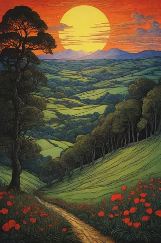 francis barlow,poppy field,poppy fields,carol colman,meadow landscape,exmoor,george russell,hare field,robert duncanson,landscape red,rural landscape,martin fisher,lee slattery,autumn landscape,field of poppies,yorkshire,james sowerby,james handley,bibernell rose,hayfield,Illustration,Black and White,Black and White 28