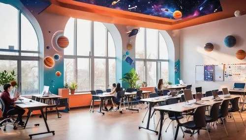 school design,children's interior,collaboratory,study room,cafeteria,scitech,creative office,ufo interior,sky space concept,innoventions,ideacentre,staffroom,classrooms,art academy,lunchroom,classroom,meeting room,class room,modern office,hubspot,Conceptual Art,Sci-Fi,Sci-Fi 30