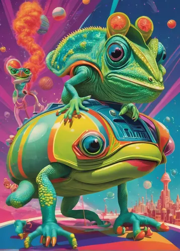 Imagine a humorous scenario where a Yemen chameleon playfully outsmarts a group of mischievous children.,frog background,frog through,wallace's flying frog,frog king,running frog,frog figure,frog,kawa