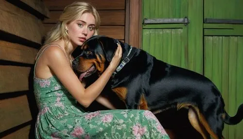 girl with dog,black mouth cur,tippi,ridgebacks,doberman,rhodesian ridgeback,Art,Artistic Painting,Artistic Painting 04