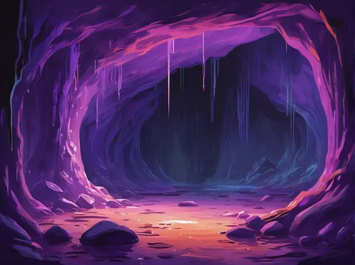 ice cave,cave,lava cave,glacier cave,fissure vent,lava tube,pit cave,cave tour,purple wallpaper,hollow way,blue cave,purple,purple landscape,blue caves,sea cave,ultraviolet,vast,tunnel,geode,sea caves,Conceptual Art,Oil color,Oil Color 10