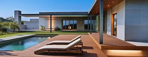 PORCHE, GALERIA, ASADOR, MESA, SILLAS E JARDIN, DECK, PILETA, PASTO, PILETA
,a modern swimming pool in the yard with lounge chairs,modern house,landscape design sydney,modern architecture,pool house,l