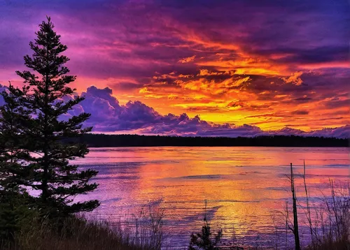 incredible sunset over the lake,vermilion lakes,tanana river,evening lake,snake river lakes,splendid colors,vancouver island,yukon territory,finnish lapland,medicine lake,yellowstone national park,fire on sky,epic sky,glacier national park,yellowknife,fairbanks,alaska,yukon river,beautiful lake,lapland,Illustration,Paper based,Paper Based 03