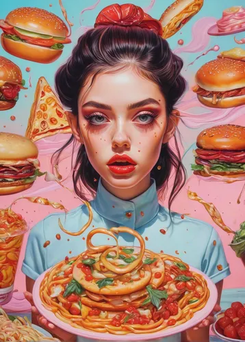 appetite,hamburger,modern pop art,oil on canvas,hunger,oil painting on canvas,deli,muffuletta,cooking book cover,antipasta,burger,diet icon,sloppy joe,gluttony,food icons,girl with bread-and-butter,cemita,indomie,burguer,art,Conceptual Art,Daily,Daily 15