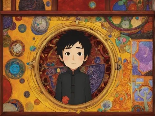 studio ghibli,submarine,clockmaker,porthole,watchmaker,grandfather clock,shirakami-sanchi,looking glass,frame illustration,matryoshka,matryoshka doll,magic mirror,puppet theatre,stained glass,gobelin,meticulous painting,animator,matsuno,clock,apothecary,Art,Artistic Painting,Artistic Painting 32