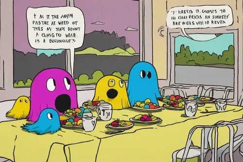 scared eggs,eggplants,comic speech bubbles,neon ghosts,easter brunch,family dinner,blobs,colored eggs,speech balloons,dinner party,speech bubbles,halloween ghosts,painting eggs,lots of eggs,e-coli hazard,banana family,mustard and cabbage family,pac-man,motivational balloons,e-coli,Illustration,Children,Children 06