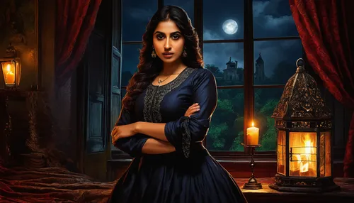 candlemaker,celebration of witches,the girl in nightie,sorceress,mystical portrait of a girl,gothic portrait,vampire woman,victorian lady,gothic woman,fairy tale character,light of night,girl in a historic way,rosa ' amber cover,victorian style,fantasy picture,fantasy art,black shepherd,housekeeper,clary,lady of the night,Art,Classical Oil Painting,Classical Oil Painting 21