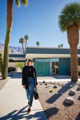 palm springs,xeriscaping,palmdale,woman walking,greenspun,neutra,mid century modern,girl walking away,manzanar,tuscon,mid century house,hillenbrand,joshua trees,tahquitz,scottsdale,tempe,shulman,two palms,paiute,sunnyslope,Illustration,Vector,Vector 10