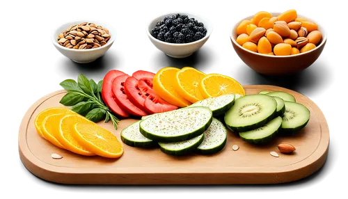 Healthy food photography, colorful fruits, vibrant vegetables, whole grain bread, assorted nuts, fresh herbs, elegant table setting, natural light, shallow depth of field, warm color tone, 3/4 composi