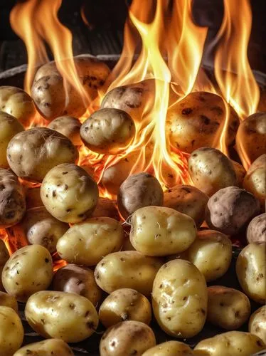 roasted potatoes,ukrainian dill potatoes,roasted garlic,fried potatoes,baked potatoes,fingerling potato,rosemary potatoes,roasted chestnuts,lyonnaise potatoes,baked meat and potatoes,roasted almonds,marzipan potatoes,roasted chestnut,patatas bravas,potatoes,solanum tuberosum,karelian hot pot,garlic cloves,country potatoes,fire background,Photography,General,Realistic