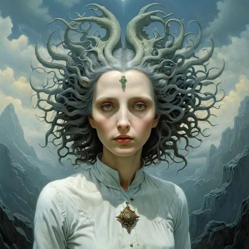 priestess,lovecraft,mystical portrait of a girl,hecate,estess,eldritch,Art,Artistic Painting,Artistic Painting 48