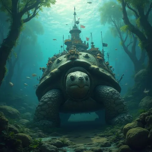 studio ghibli,ghibli,water turtle,under sea,under the sea,turtle tower