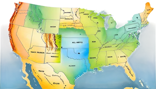 Map of United States image, detailed borders, colorful states, capital cities marked, mountain ranges, Great Lakes, Gulf of Mexico, Atlantic Ocean, Pacific Ocean, 3D terrain, realistic texture, high-r