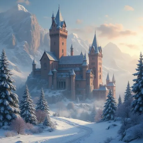 fairy tale castle,fairytale castle,winterfell,elves country,hogwarts,winter magic,Conceptual Art,Fantasy,Fantasy 11