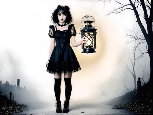 gothic dress,lamplight,gothic woman,gaslight,fairy lanterns,gothika,street lantern,dollmaker,hecate,gothic portrait,nightdress,covens,the girl in nightie,samhain,isoline,vintage lantern,lenore,black candle,hekate,illuminated lantern,Illustration,Japanese style,Japanese Style 04