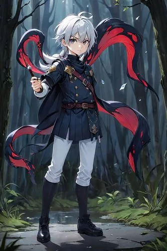 Una chica joven demonio, pelo largo de colodr blanco puro, huérfano, tiene cuatro colas de cristal, villano,m16,fallen petals,scythe,meteora,nightingale,merlin,ginko,blood maple,kado,vampire,bird robi