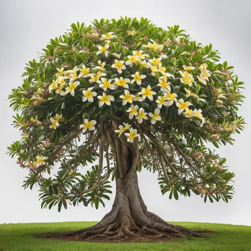 full body, Plumeria tree , front view, giant tree , white background,mirabelle tree,tabebuia chrysantha,flourishing tree,flower tree,yellow tabebuia,golden trumpet tree,tabebuia,ornamental tree,caroli