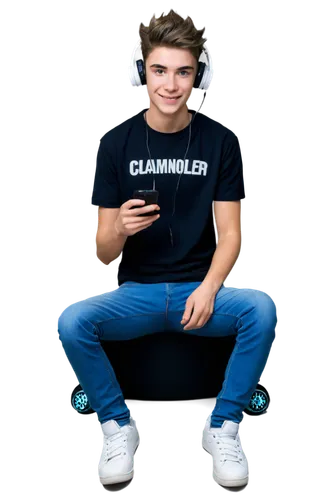 Male, young adult, Marco 2.0, PNG gamer, solo, (20yo), short spiky hair, blue eyes, slight smile, casual wear, black graphic t-shirt, ripped jeans, white sneakers, gaming headset, controller in hand, 