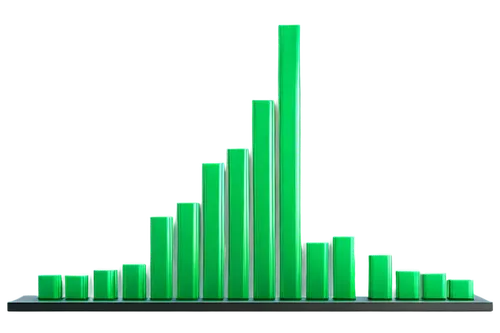 Bar chart, ascending trend, green line, growing numbers, 3D effect, glossy surface, metallic frame, modern design, bright lighting, shallow depth of field, cinematic composition, business theme, minim