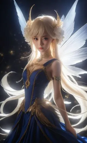 a pretty young lady in a blue dress with angel wings,angel,angelil,belldandy,rosa 'the fairy,angelman,angel girl,Photography,General,Realistic