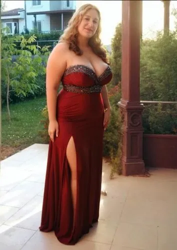  full figured,plus-size model,man in red dress,red gown,lady in red,girl in red dress,girl in a long dress,in red dress,long dress,bridesmaid,evening dress,quinceañera,social,plus-size,strapless dress