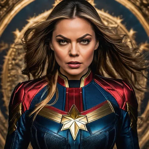 Capitana Marvel with the face of Ornella Muti, very angry,captain marvel,power icon,superhero background,avenger,capitanamerica,captain,captain american,wonderwoman,super heroine,marvels,marvel,superh