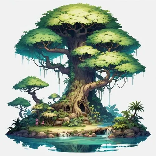 yggdrasil,dragon tree,baobabs,tree mushroom,baobab,flourishing tree,Illustration,Abstract Fantasy,Abstract Fantasy 11