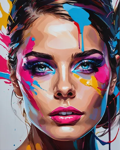 cmyk,paint,pop art colors,world digital painting,cool pop art,pop art style,art paint,colorful background,art painting,digital painting,pop art girl,painter,neon makeup,painting technique,paints,paint strokes,thick paint strokes,digital art,woman face,girl portrait