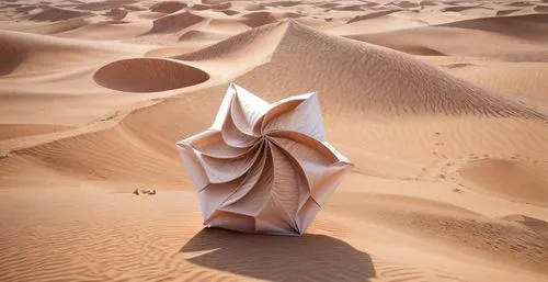 to have a tend in the middle of the sahara using image of the flower shaped origami,there is a folded piece of paper in the middle of sand dunes,desert flower,admer dune,sand fox,libyan desert,desert 