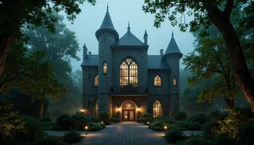 fairy tale castle,witch's house,fairytale castle,castle of the corvin,haunted cathedral,house in the forest,witch house,haunted castle,ghost castle,castle,riftwar,ravenloft,house silhouette,nargothrond,knight's castle,hogwarts,briarcliff,rivendell,maplecroft,gothic church