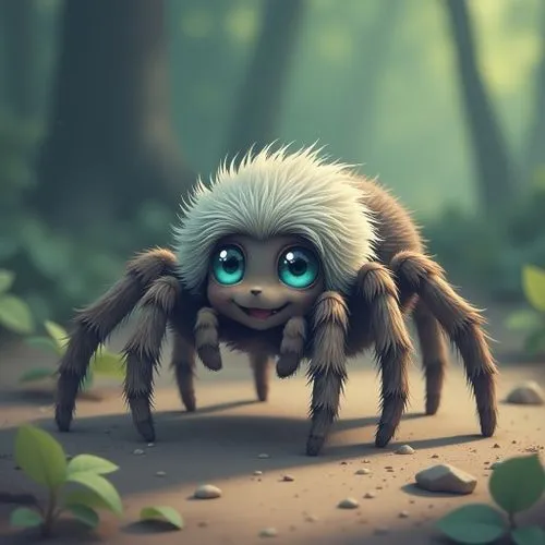 Add Smile,a spider with large blue eyes looks out from the forest,tarantula,baboon spider,phidippus,arachnophobia,shelob,walking spider