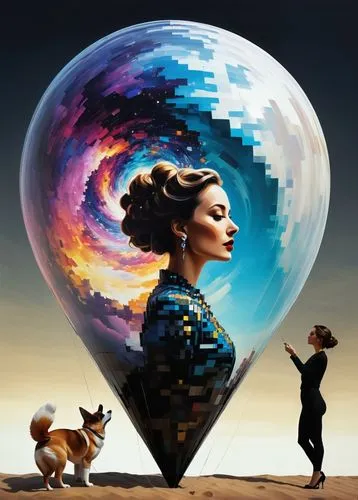 crystal ball,world digital painting,little girl with balloons,girl with dog,sci fiction illustration,glass sphere,surrealism,crystal ball-photography,globes,fantasy picture,fantasy art,transistor,spirit ball,little planet,prism ball,balloon,waterglobe,the ball,hot air balloon,glass ball,Conceptual Art,Oil color,Oil Color 11