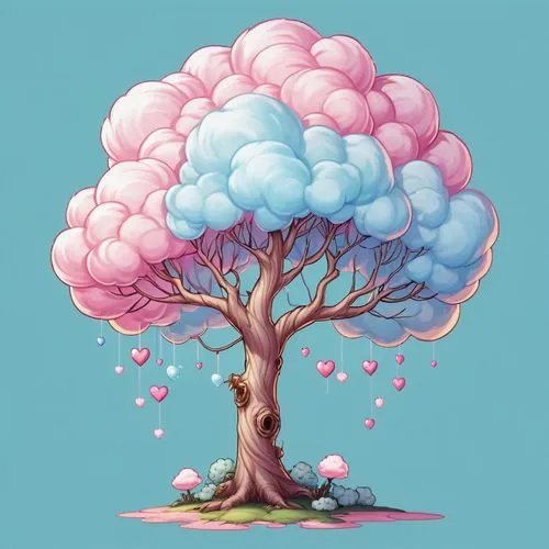 flourishing tree,cloud mushroom,tree mushroom,painted tree,blossom tree,magic tree,Illustration,Abstract Fantasy,Abstract Fantasy 11