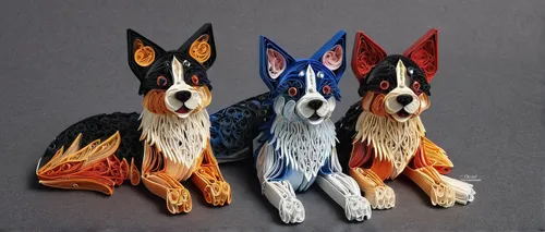 toy fox terrier,color dogs,smooth collie,toy manchester terrier,welsh cardigan corgi,fox terrier,wire hair fox terrier,whimsical animals,cardigan welsh corgi,dog toys,corgis,english toy terrier,tibet terrier,huskies,chilean fox terrier,canidae,canines,three dogs,schäfer dog,borzoi,Unique,Paper Cuts,Paper Cuts 09