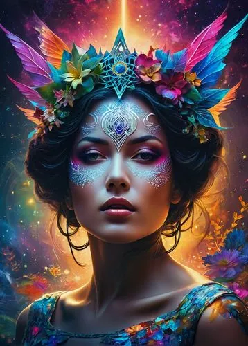 fairie,mystical portrait of a girl,fantasy portrait,fairy peacock,faerie,cosmic flower,Conceptual Art,Fantasy,Fantasy 05