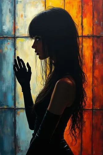 praying woman,woman praying,girl praying,woman silhouette,stained glass,praying hands,portrait of christi,prayer,glass painting,kriya,mystical portrait of a girl,hand digital painting,stained glass window,portrait background,prayerful,magdalene,yoga silhouette,photo painting,oil painting on canvas,silhouette