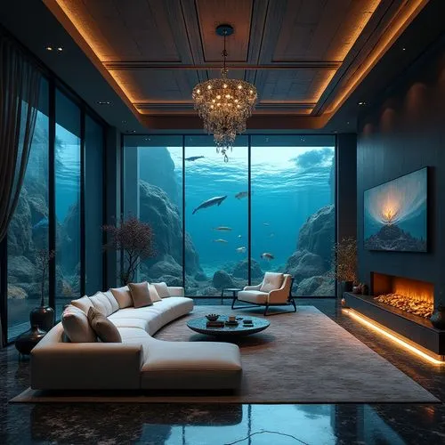 great room,ocean underwater,fish tank,luxury bathroom,deep ocean,beautiful home