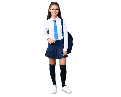 Students, school uniform, backpack, various hairstyles, glasses, smiling faces, solo or group, casual posture, hands in pockets, holding books or pens, bright eyes, natural makeup, plain white shirt, 